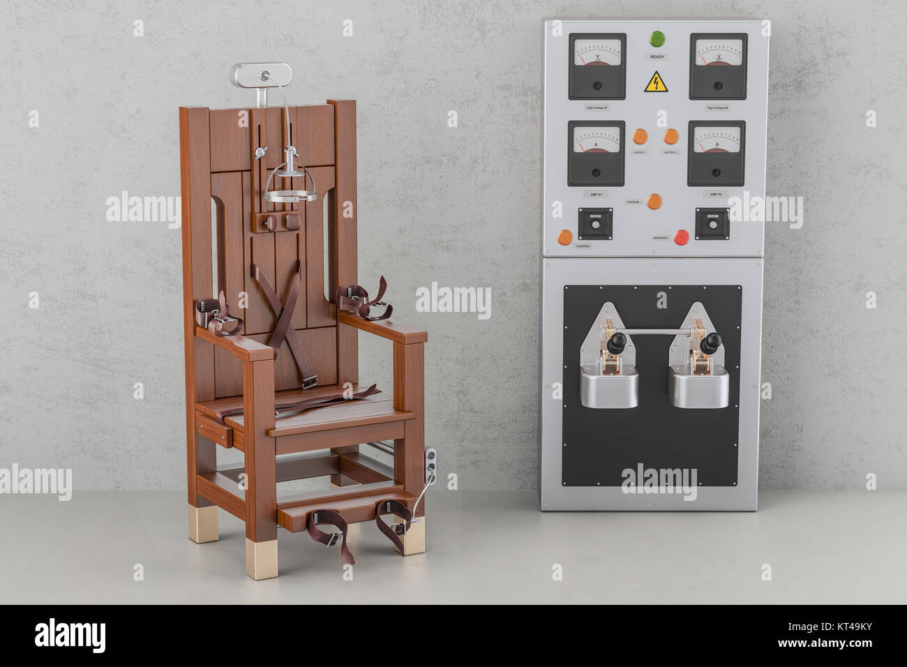 Elektrische Stuhl mit elektrischer Power Panel, 3D-Rendering Stockfoto
