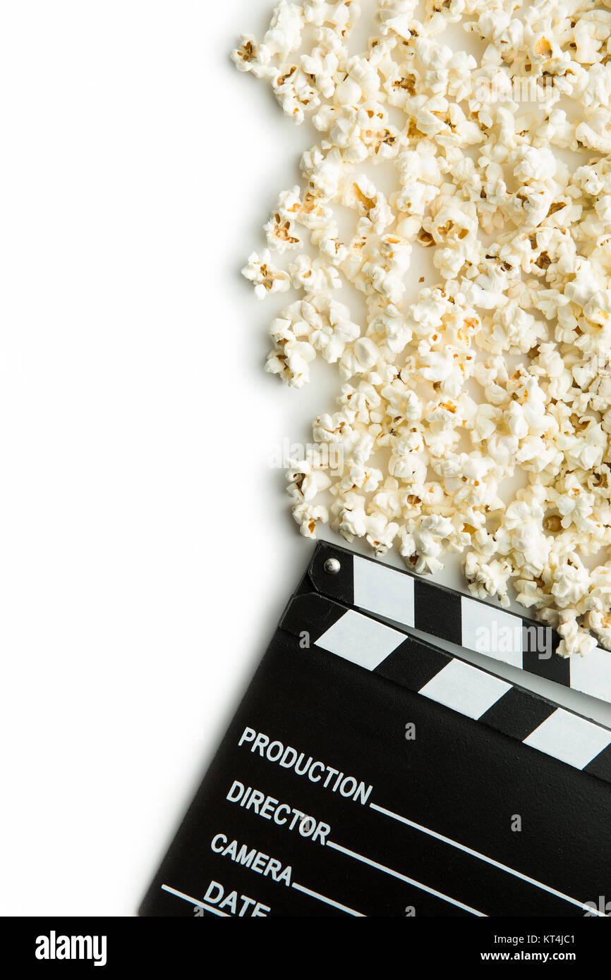 Klappe und Popcorn. Stockfoto