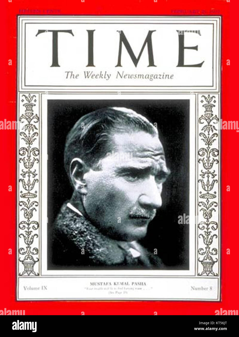 Mustafa Kemal Pascha Time magazine Vol. IX Nr. 8 vom 21. Februar 1927 Stockfoto