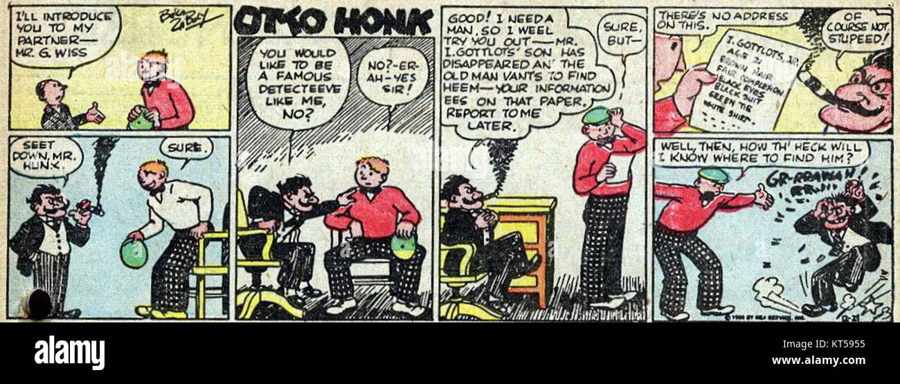 Ein Comic oder eine Publikation mit dem Titel „The Funnies, No 4“ von Otto Honk, wahrscheinlich Teil einer Serie mit humorvollen oder satirischen Illustrationen und Geschichten. Stockfoto