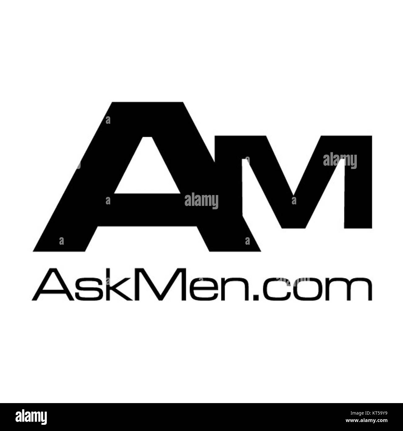 Das AskMen Logo, hier in Schwarz dargestellt, repräsentiert die Identität der Marke als einflussreiche Lifestyle-Website für Männer. Das Logo ist ein wichtiger Bestandteil der visuellen Identität der Website und spiegelt seinen Fokus auf Themen wie Stil, Gesundheit und Beziehungen wider. Stockfoto