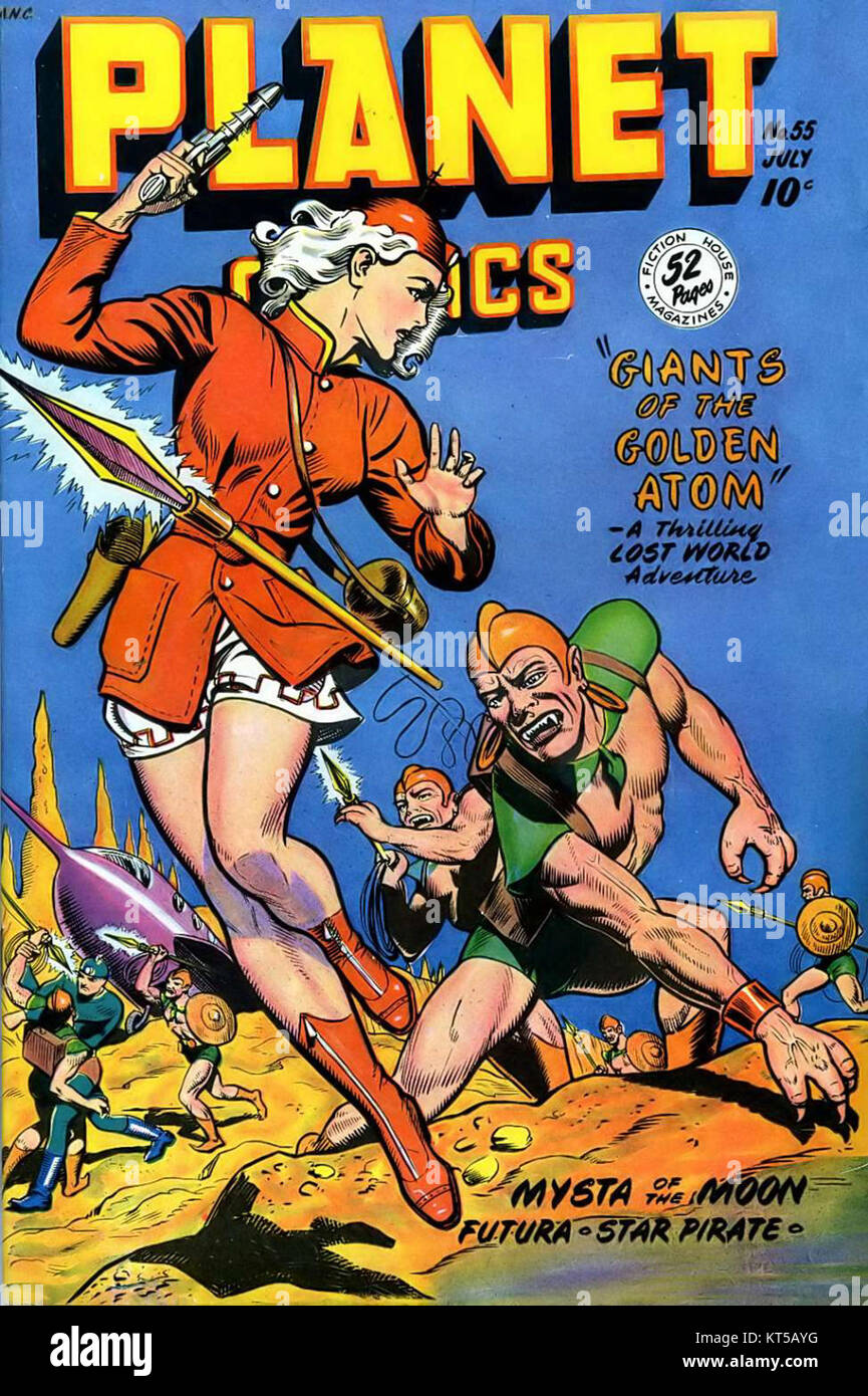 Planet Comics #78548 ist ein Vintage-Comic-Buch aus dem goldenen Zeitalter amerikanischer Comics, das Geschichten über Science-Fiction und Abenteuer erzählt. Stockfoto