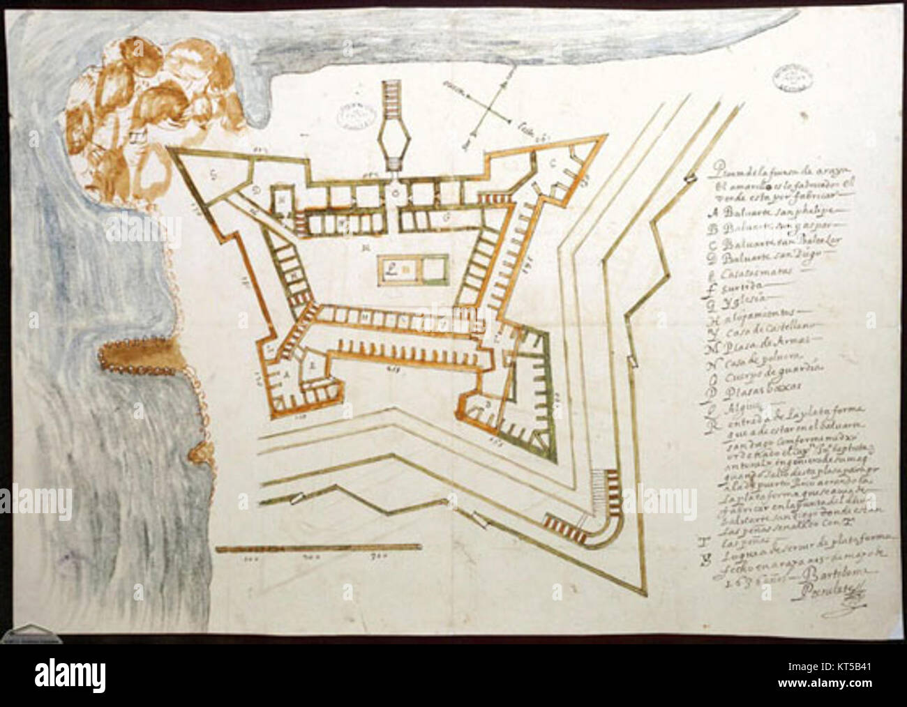 Plano del Castillo de Araya c.1636 Stockfoto