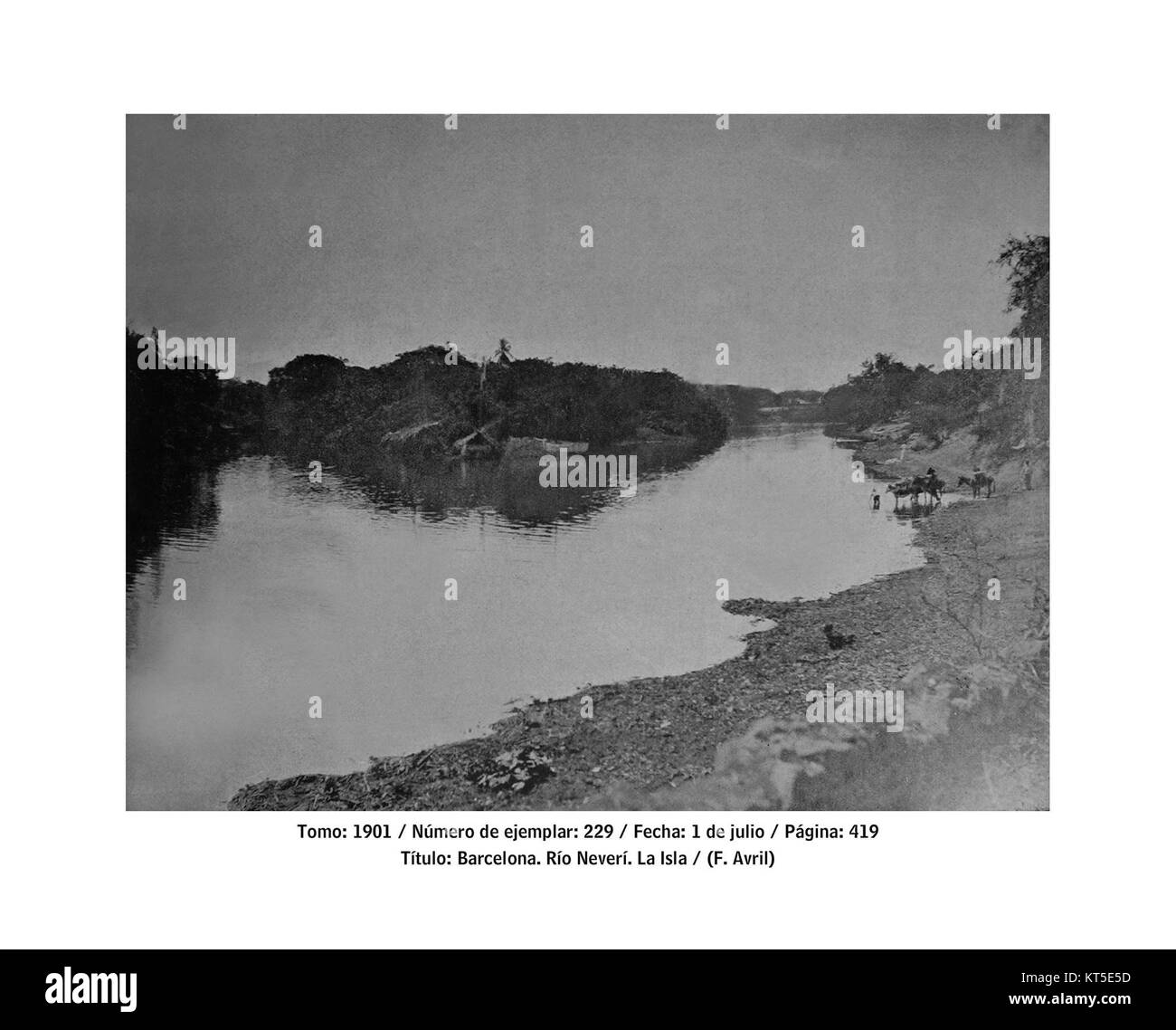 Der Rio Neveri, ein Fluss in Südamerika, ist auf diesem Foto aus dem Jahr 1901 dargestellt, das seine geografische und ökologische Bedeutung unterstreicht. Stockfoto