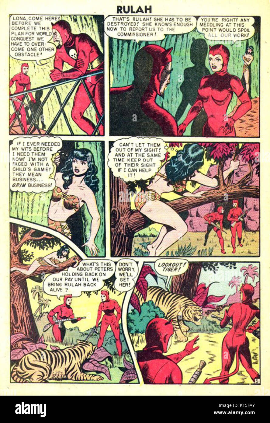 Rulah ist eine Figur aus der Comic-Ära der 1940er Jahre, bekannt als Dschungel-Abenteuerheldin. Die „1906“ kann sich auf das Veröffentlichungsdatum ihres ersten Auftritts oder auf eine bestimmte Ausgabe beziehen. Rulah Stories waren beliebt im Actionabenteuer-Genre, in dem sie eine starke und heldenhafte Figur darstellte. Stockfoto