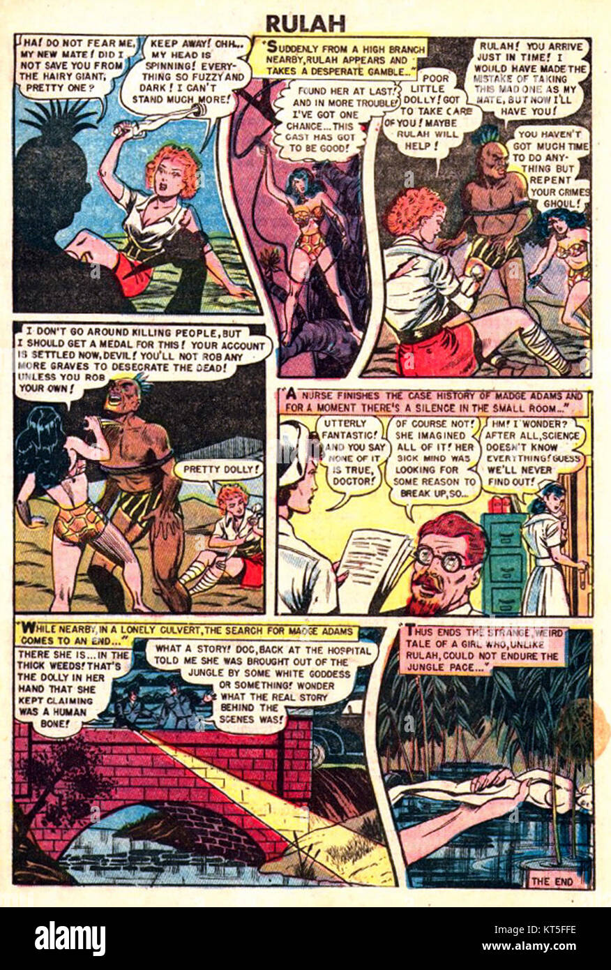 Rulah ist eine Figur aus frühen Comicbüchern, die für ihre Rolle in Abenteuergeschichten und ihren Einfluss auf die Comicbranche in den 1940er Jahren bekannt ist Stockfoto