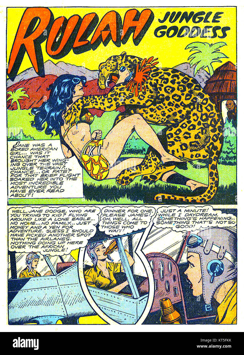 Rulah Zoot ist eine Figur aus den 1940er Jahren, die für ihre abenteuerlichen Geschichten und ihre ikonische visuelle Darstellung bekannt ist. Sie reflektiert die Anfänge von Superhelden-Comics und Pulp-Fiction. Stockfoto