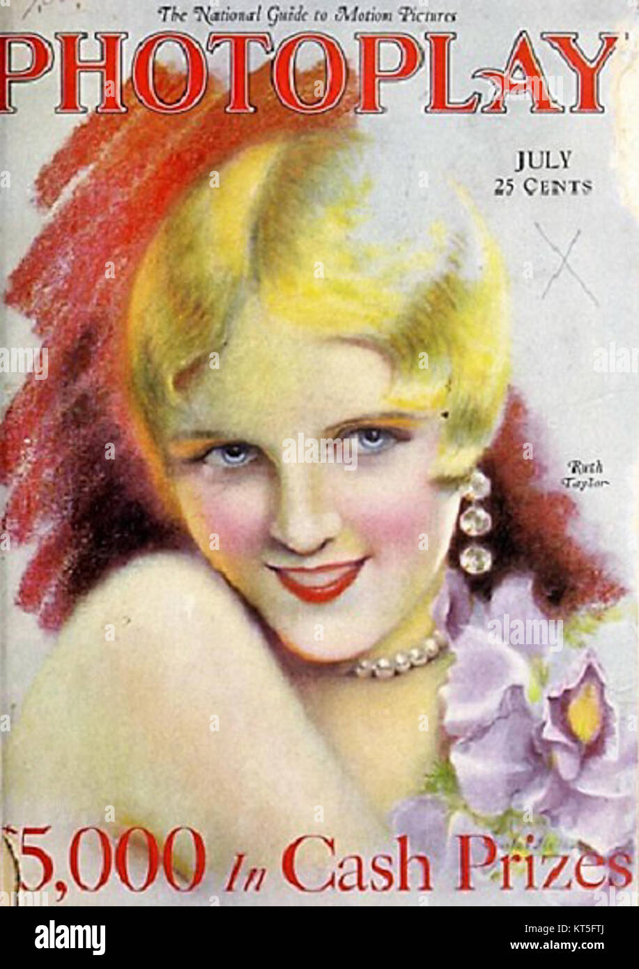 Ruth Taylor, die auf dem Cover einer Vintage-Zeitschrift zu sehen war, war eine beliebte Schauspielerin aus dem frühen 20. Jahrhundert, die für ihre Rollen in Stummfilmen bekannt war. Stockfoto