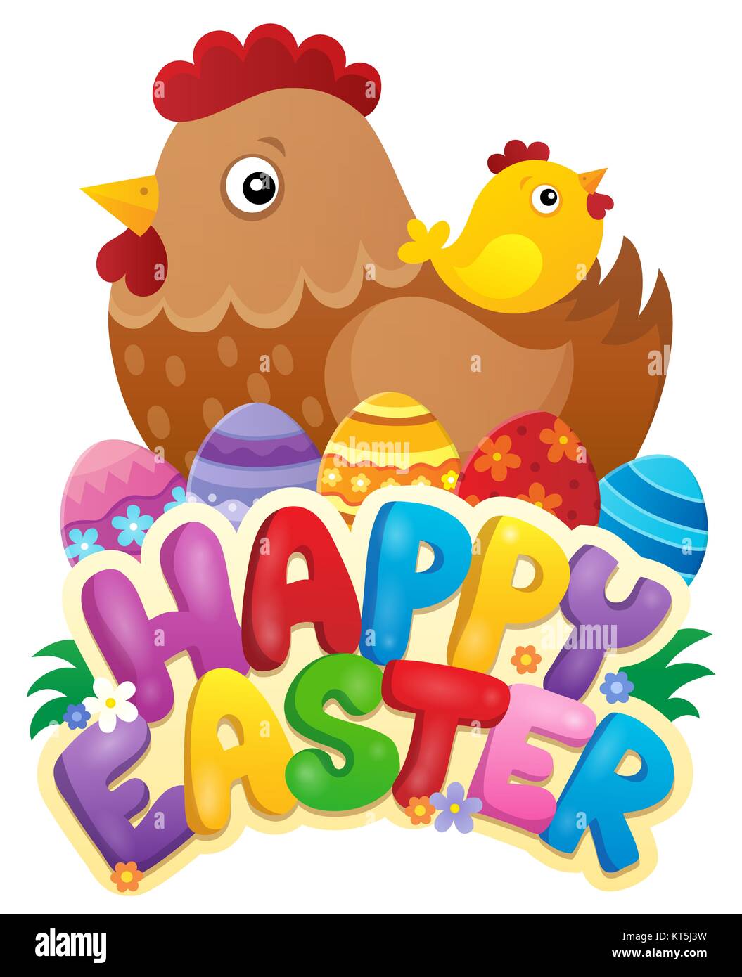 Frohe Ostern mit ei und Huhn Stockfoto