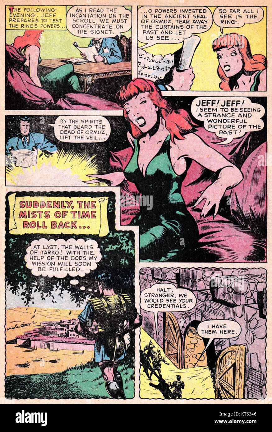 Slave Girl Comics, eine unabhängige Comicserie, beschäftigt sich mit Abenteuern, Fantasy und persönlichem Kampf. Die Serie zeigt eine weibliche Protagonistin, die komplexe soziale und persönliche Herausforderungen bewältigt, während sie sich in epischen Schlachten und Quests engagiert. Es enthält eine Mischung aus Mythologie und Action. Stockfoto