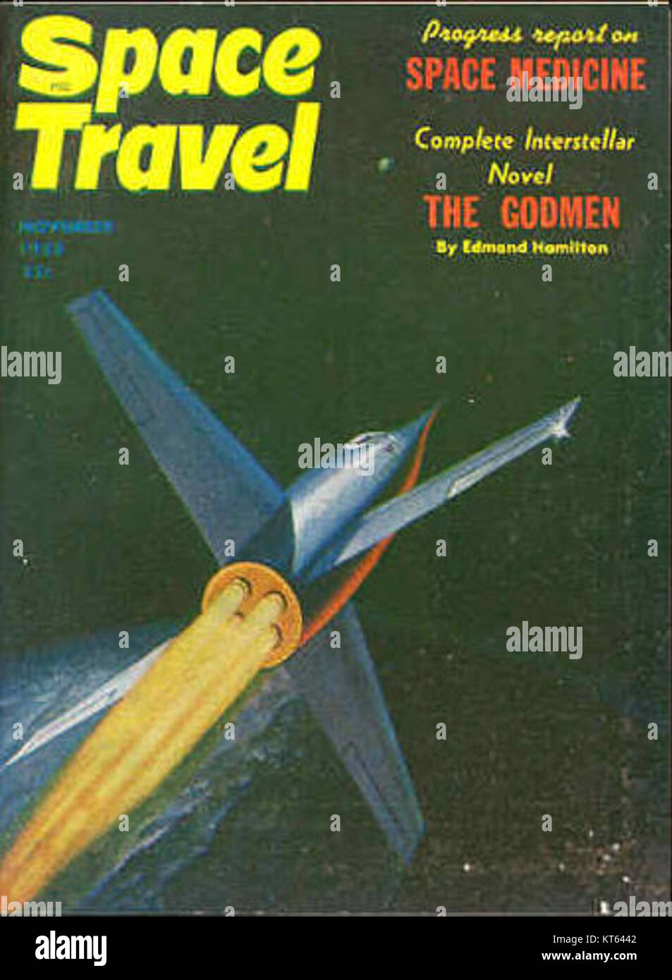 Das Bild erfasst die frühen Stadien der Raumfahrt im Jahr 1958, einem entscheidenden Jahr in der Entwicklung der Weltraumforschung. Diese Periode markierte bedeutende Fortschritte in der Technologie und den Beginn der Unternehmungen der Menschheit in den Weltraum, die später zum Weltraumrennen und zu wichtigen Meilensteinen in der Weltraumforschung führen sollten. Stockfoto