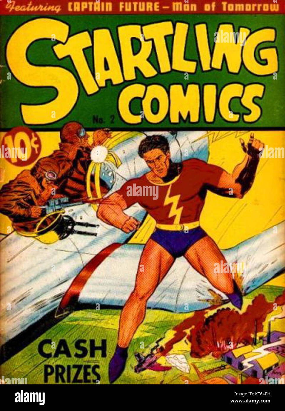 Startling Comics war eine Comic-Serie, die für ihre sensationellen und kühnen Kunstwerke bekannt war, die während des Goldenen Zeitalters der Comic-Bücher populär waren. Das Cover zeigt dynamische Illustrationen, die die lebendige Geschichte und die aufregenden Geschichten der Zeit widerspiegeln. Stockfoto
