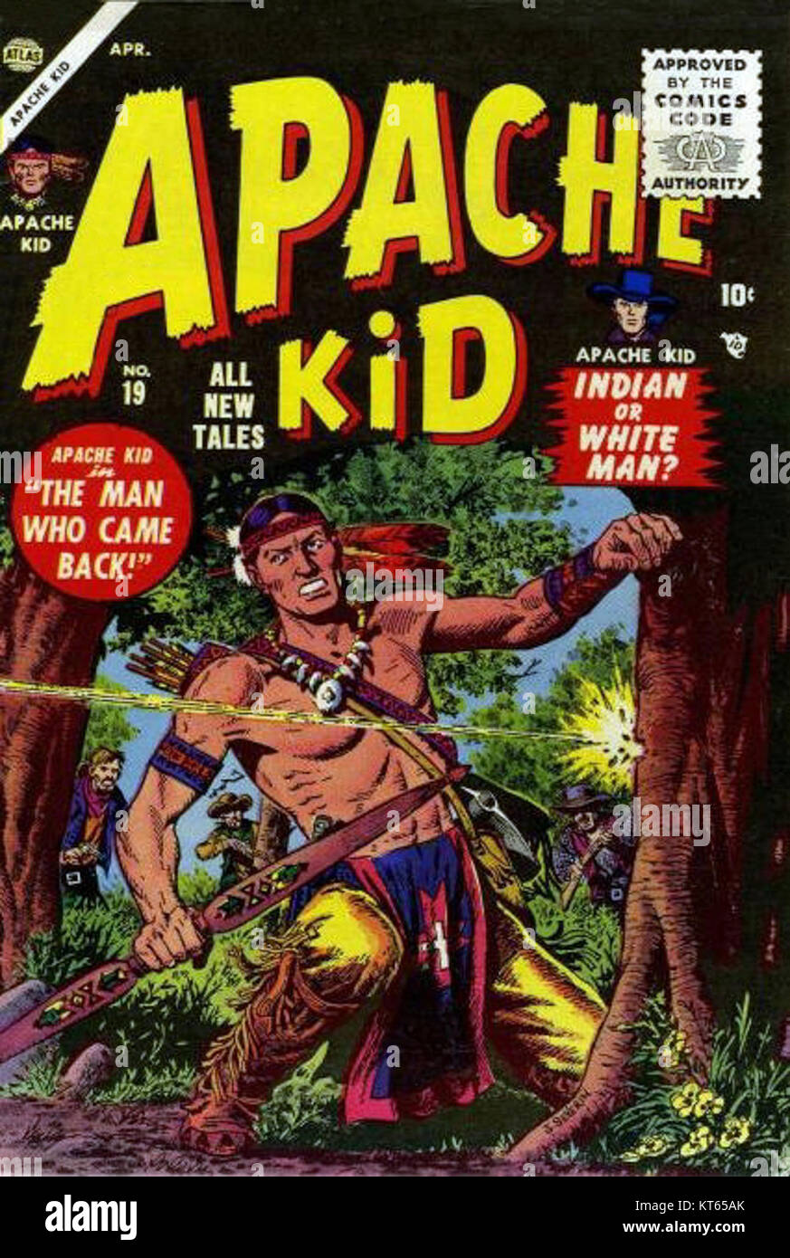 Titelbild des Comics „Apache Kid No. 19“ von Marvel Comics, veröffentlicht 1956, in dem der legendäre westliche Held dargestellt wird. Stockfoto