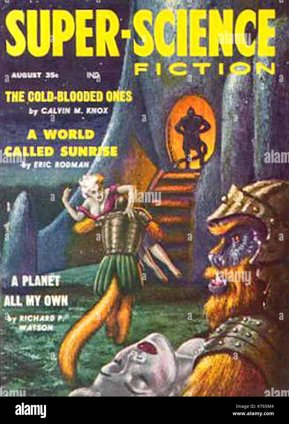 Super Science Fiction war eine Science-Fiction-Comicserie, die 1958 veröffentlicht wurde. Es enthielt innovative Geschichten, futuristische Themen und spekulative Fiktion, was eine wichtige Ära in der Entwicklung von Science-Fiction-Comics markiert. Stockfoto