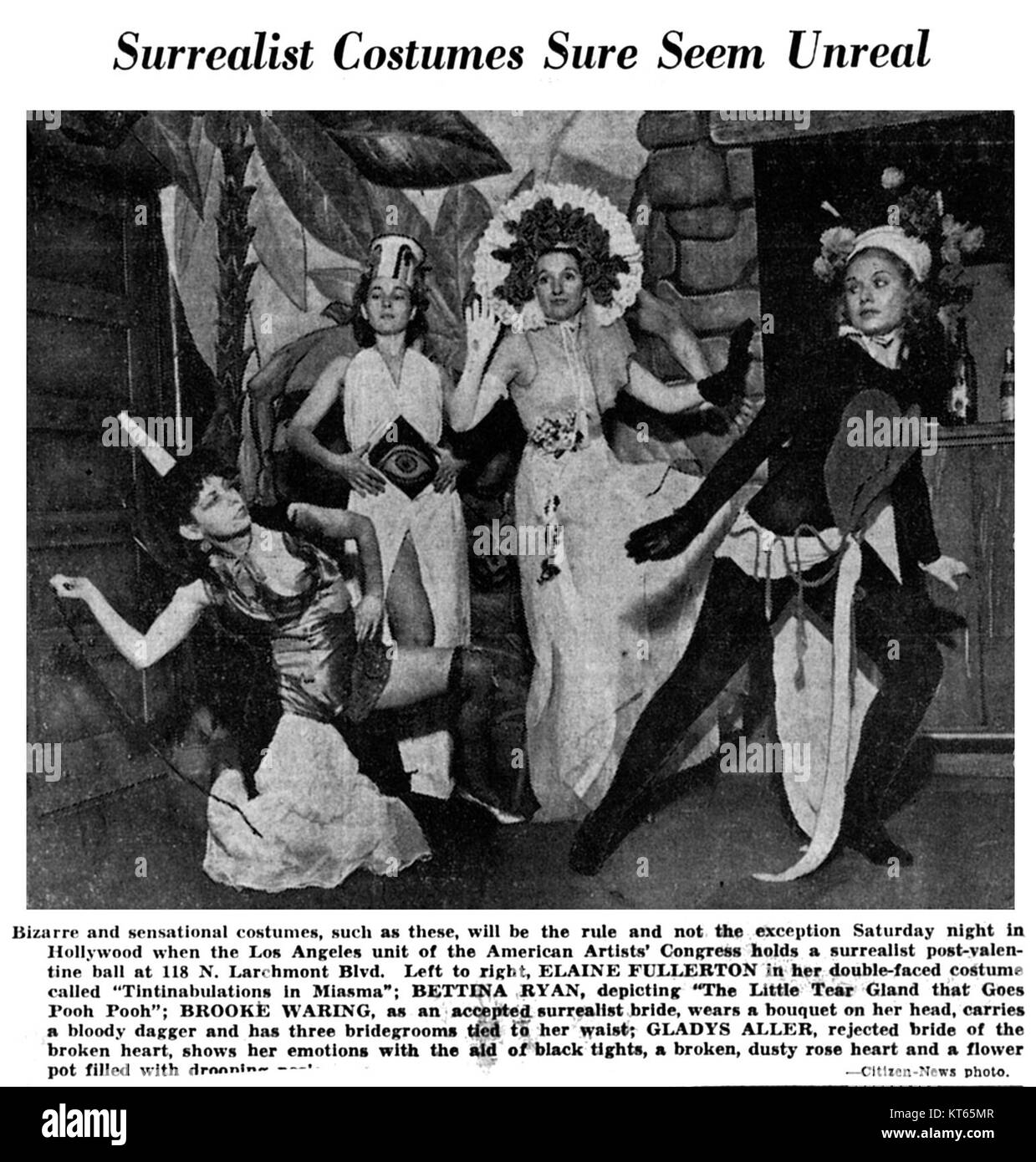 Surrealistische Kostüme sind kreative, avantgardistische Outfits, die von der surrealistischen Kunstbewegung inspiriert wurden, die für ihre fantasievollen und traumhaften Qualitäten bekannt ist. Diese Kostüme enthalten oft unkonventionelle Elemente und stellen die traditionelle Mode in Frage. Stockfoto