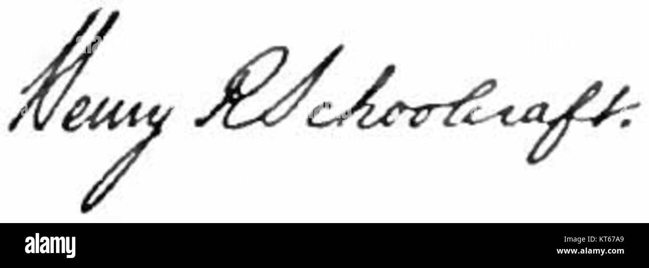 Appletons' Schoolcraft Lawrence bezieht sich auf eine historische Signatur oder ein Dokument, das mit Henry Rowe Schoolcraft, einem Entdecker und Ethnologen aus dem 19. Jahrhundert, in Verbindung steht. Diese Unterschrift kann sich auf seine Arbeit oder seinen Schriftverkehr beziehen. Stockfoto