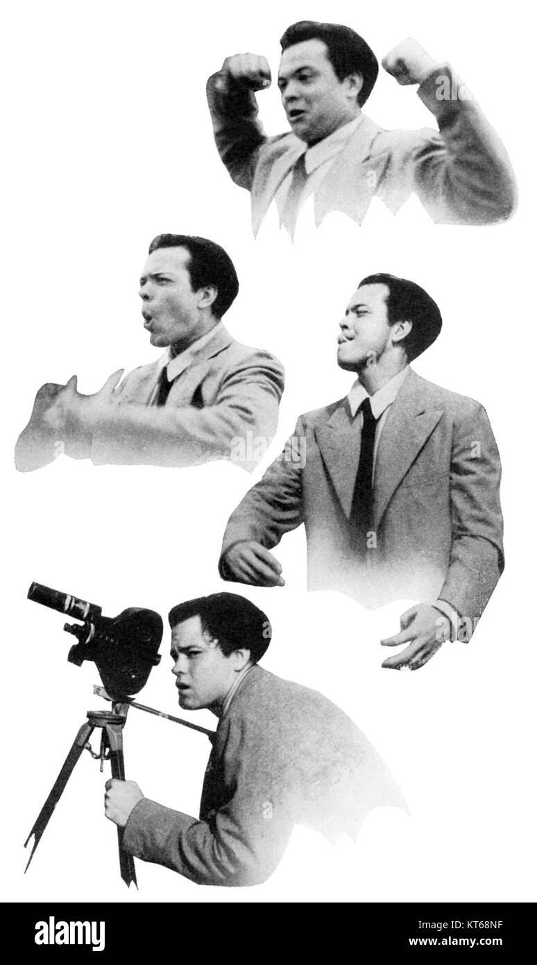 Dies bezieht sich auf eine Montage oder Sammlung im Zusammenhang mit dem Film „Too Much Johnson“ von Orson Welles aus dem Jahr 1938, der für seine historische Bedeutung in frühen Filmtechniken und Welles’ Entwicklung als Filmemacher bekannt ist. Stockfoto