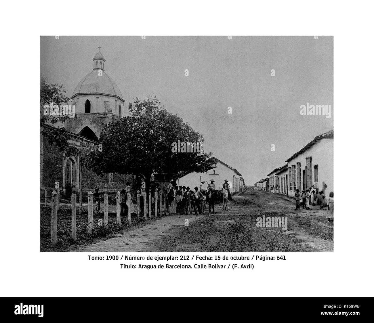 Aragua de Barcelona, eine Stadt in Venezuela, ist auf diesem Foto aus dem Jahr 1900 dargestellt, das die Entwicklung des Gebiets während des frühen 20. Jahrhunderts zeigt. Das Bild bietet einen Einblick in das städtische Wachstum und die historische Bedeutung der Stadt. Stockfoto