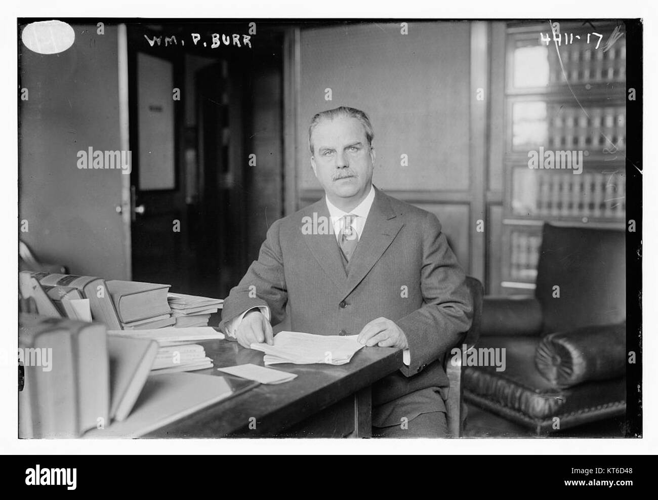Dieses Bild zeigt WM. P. Burr, eine bemerkenswerte Figur der amerikanischen Geschichte, zeigt ein Porträt aus einem historischen Kontext. Stockfoto