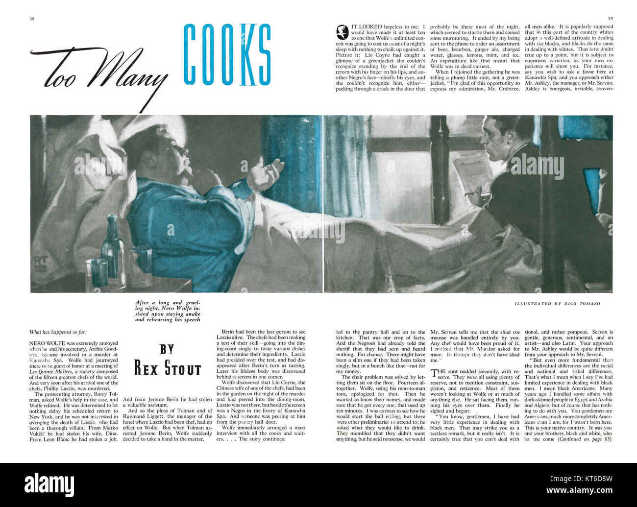 *Too Many Cooks* ist eine düstere Komödie von Adult Swim. Es parodiert die Eröffnungen von Fernsehsendungen und konzentriert sich auf eine lange, surreale Sequenz von Charakteren und Situationen. Es erforscht die Absurdität von TV-Tropen mit einer einzigartigen narrativen Struktur und einem visuellen Stil. Stockfoto