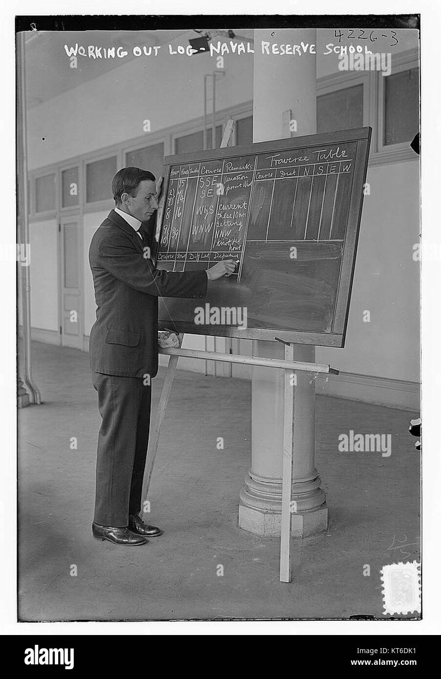 Ein Foto eines Logbuchs aus der Marinestützschule aus den Jahren 1915 bis 1920, das die Ausbildungsaktivitäten dokumentiert. Stockfoto