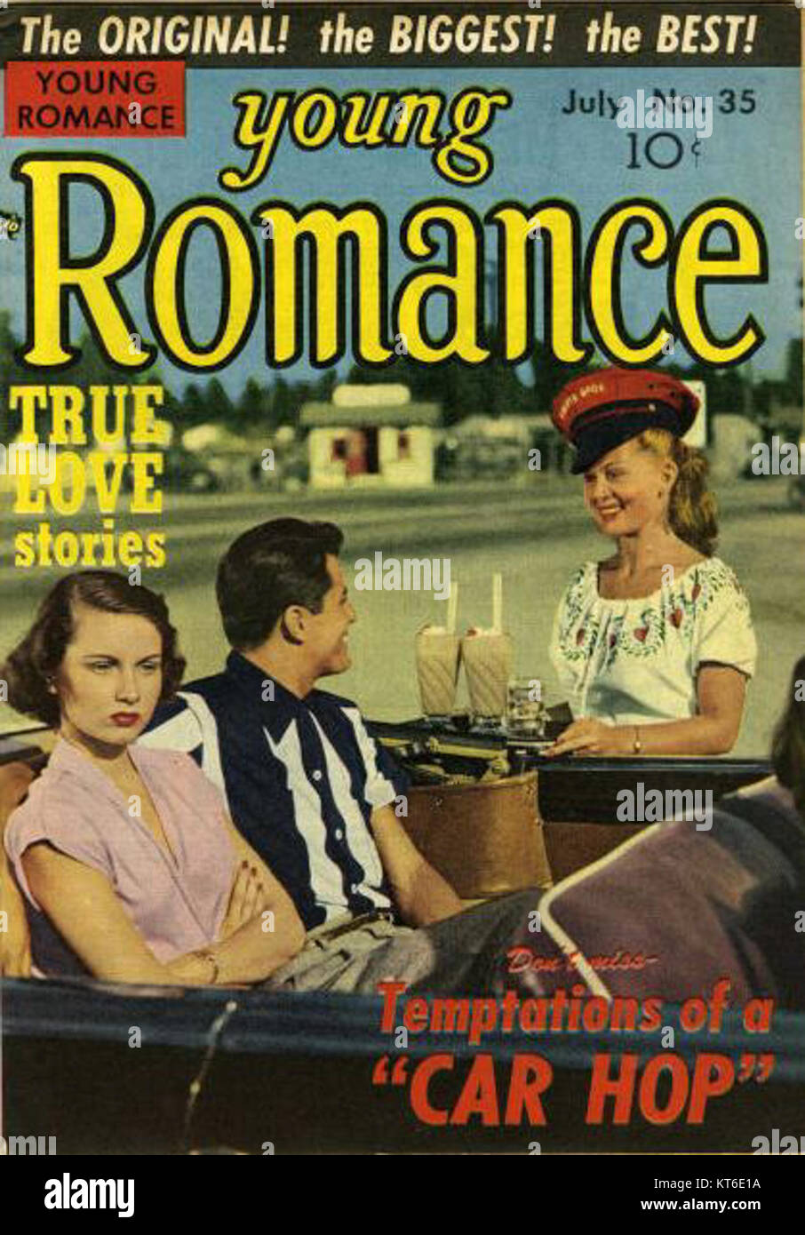 Young Romance No. 31, veröffentlicht 1951, ist ein Vintage-Comic-Buch, das die romantischen Themen der Mitte des 20. Jahrhunderts widerspiegelt. Es zeigt den charakteristischen Stil und die Erzählkunst der Comicverlage nach dem Zweiten Weltkrieg. Stockfoto