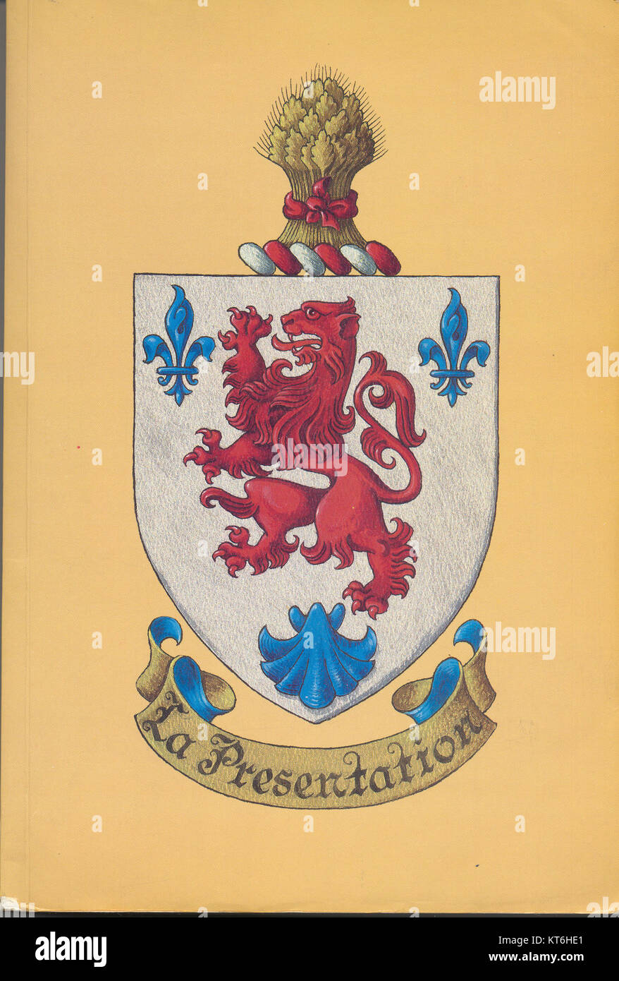 Das Wappen von La Présentation, einer Gemeinde in Quebec, Kanada, zeigt Symbole, die das Erbe und die Geschichte der Region repräsentieren. Sie ist ein wichtiger Bestandteil der lokalen Identität und des Stolzes der Bürger. Stockfoto