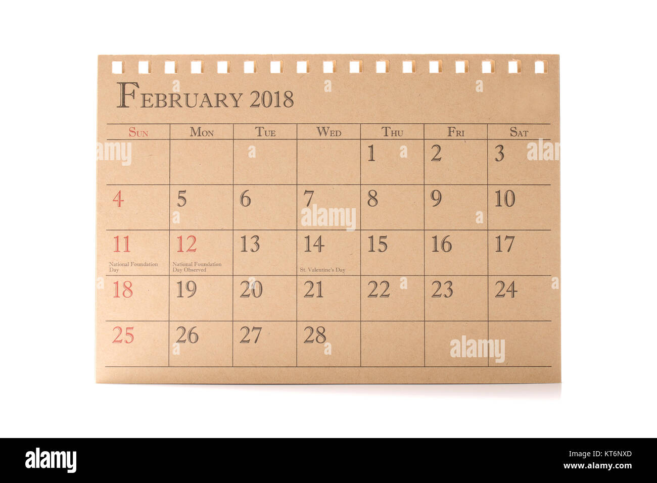 Kalender Planer oder 2018 Februar Zeitplan Anordnung auf weißem Hintergrund Stockfoto