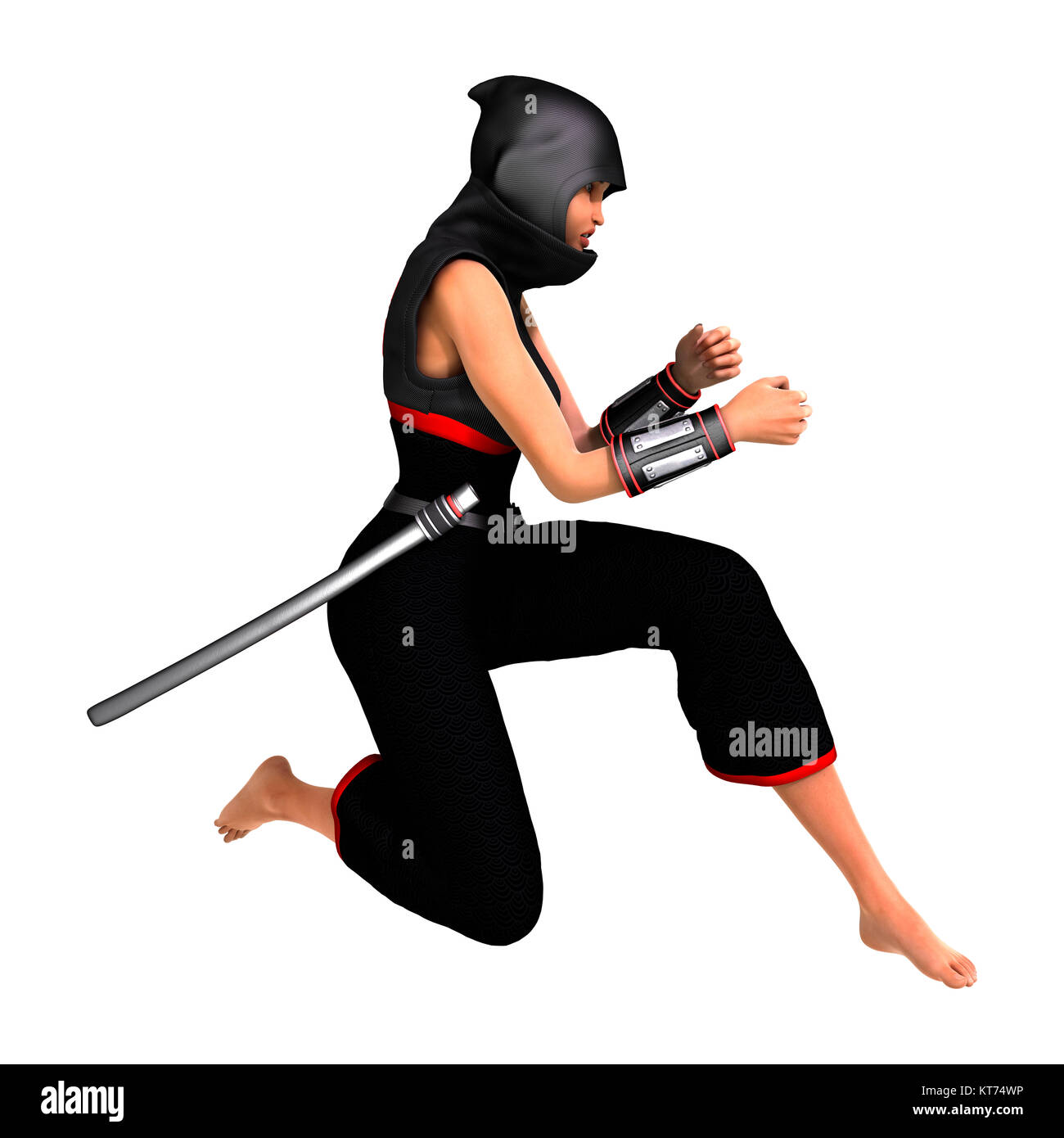 3D-Rendering weibliche Ninja auf Weiß Stockfoto