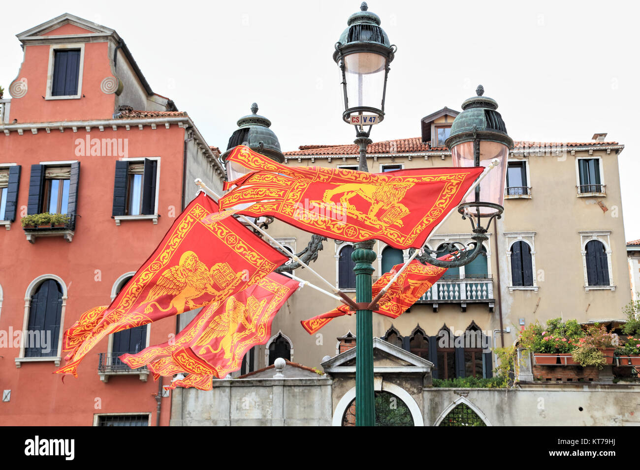 Venedig Fahnen, Bandiera Repubblica Veneta Stockfoto