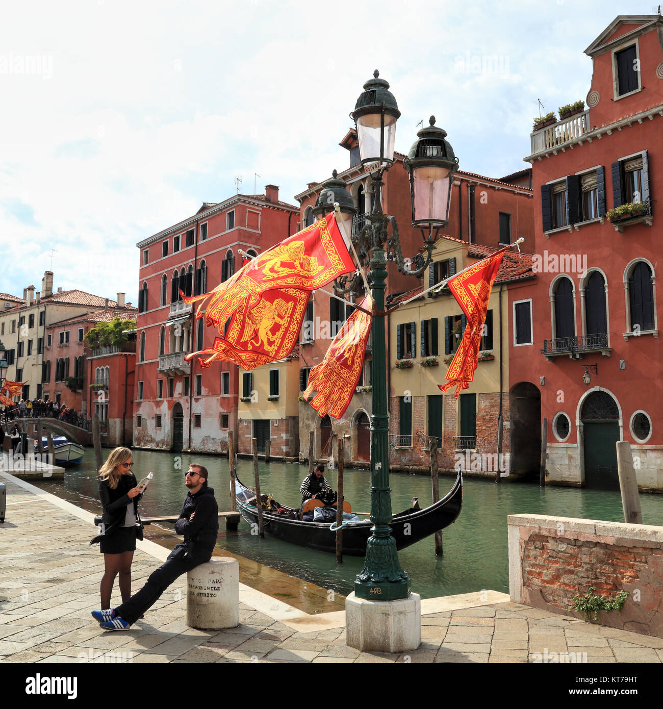 Venedig Fahnen, Bandiera Repubblica Veneta Stockfoto