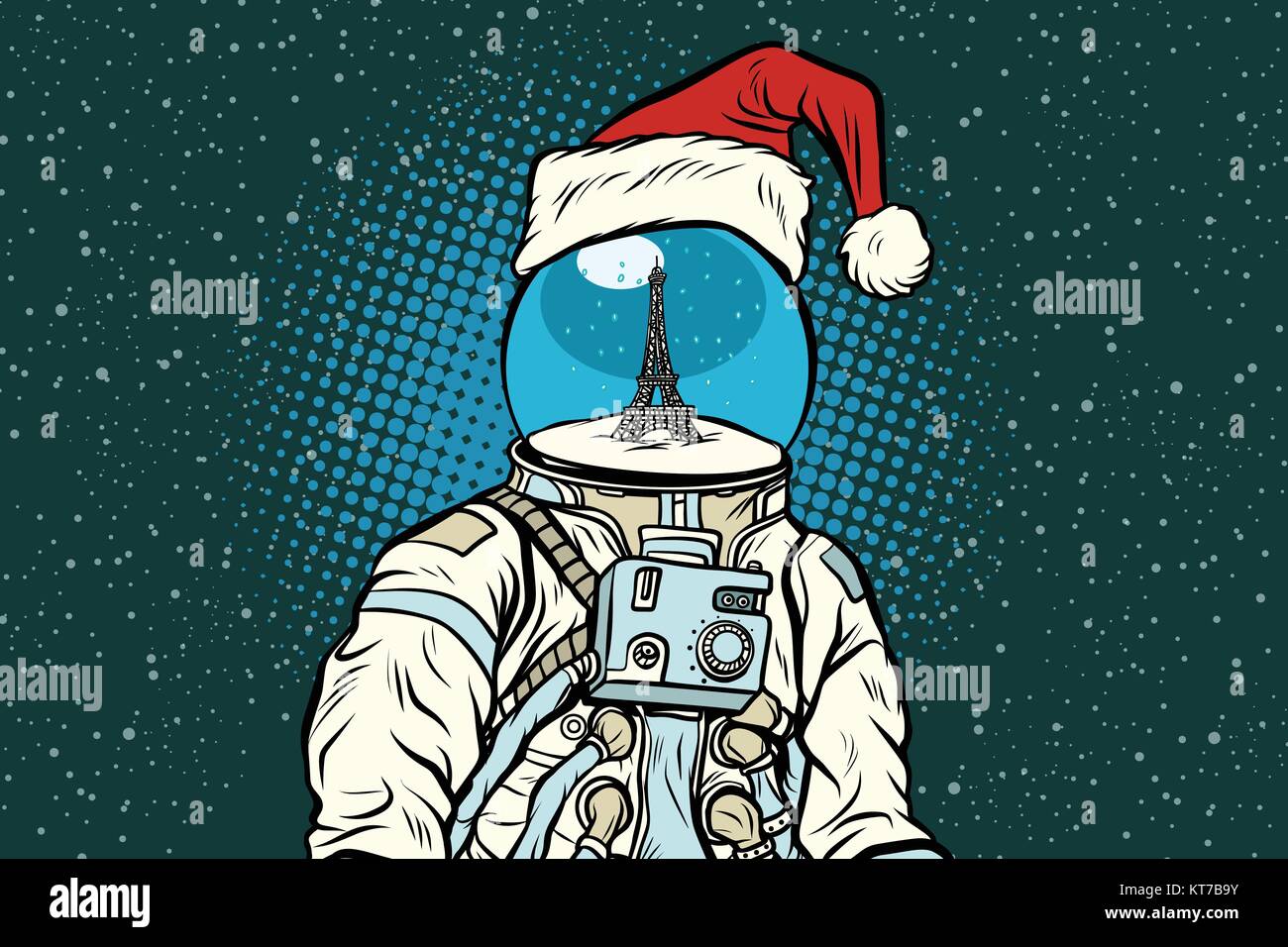 Weihnachten Astronaut mit Träumen von Paris. Stock Vektor
