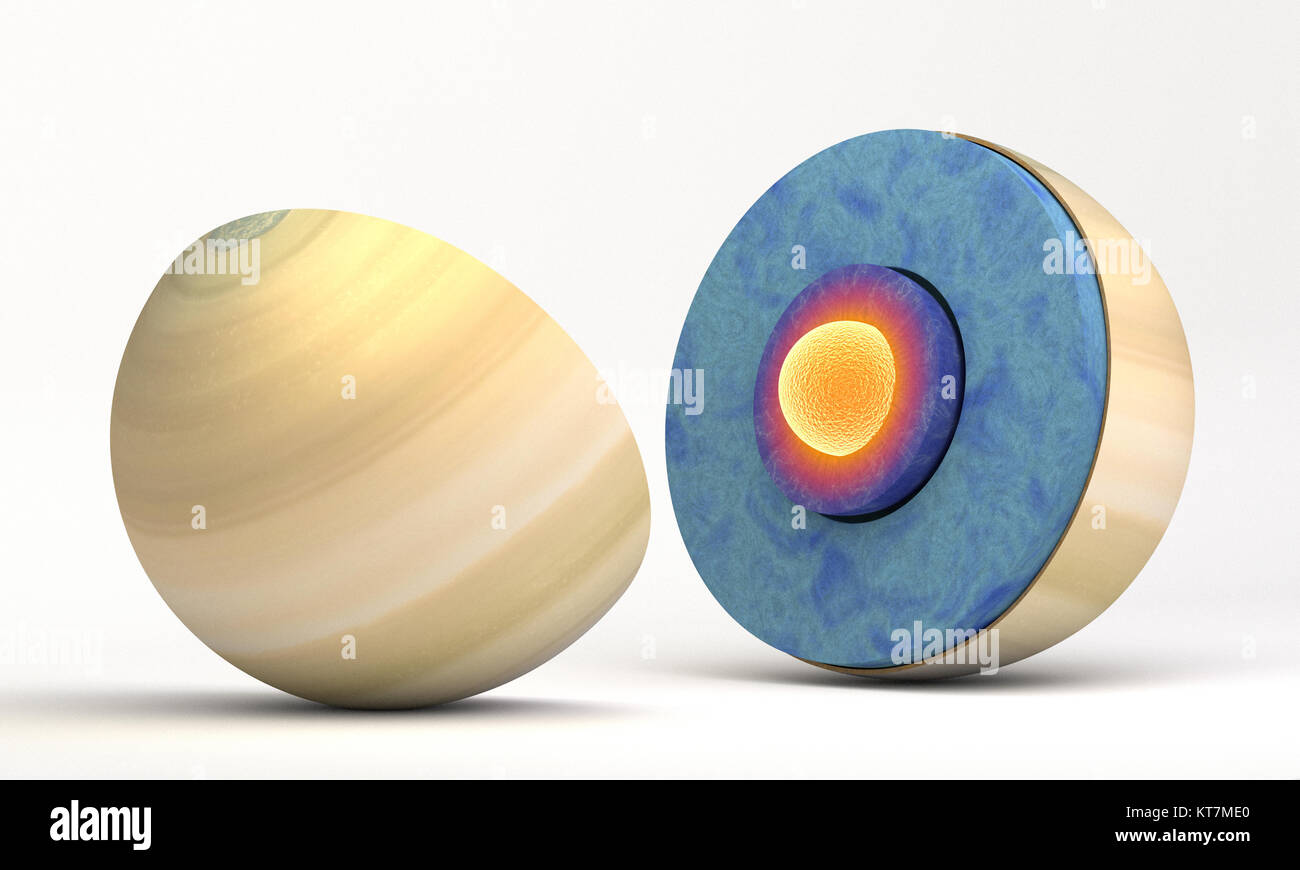 Dieses Bild stellt die interne Struktur des Planeten Saturn. Es handelt sich um einen realistischen 3D-Rendering Stockfoto