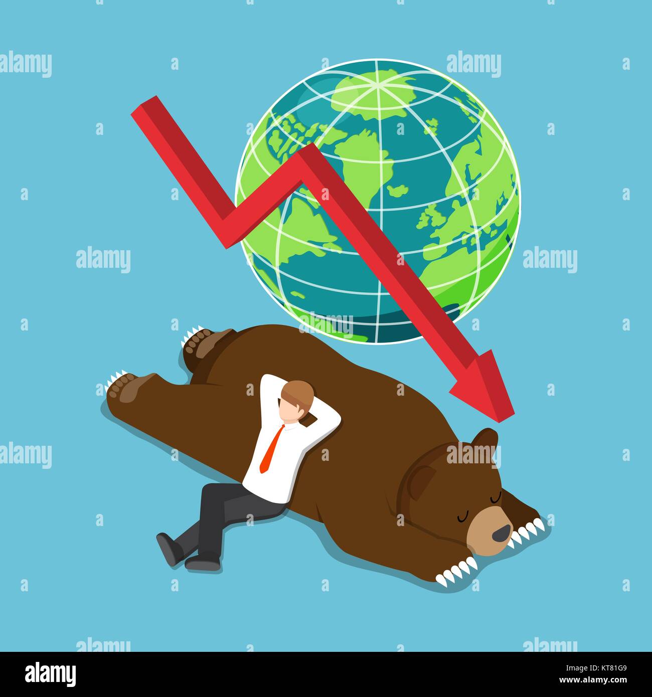 Wohnung 3 d isometrische Geschäftsmann legte sich auf Sleeping Bear. fallend Börsen- und Finanzkonzept. Stock Vektor
