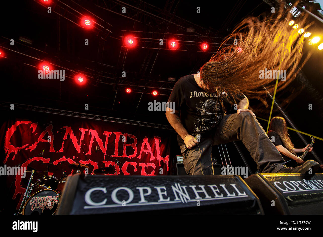 Die US Death Metal Band Cannibal Corpse führt ein Live Konzert in der dänischen Heavy Metal Festival Copenhell 2015 in Kopenhagen. Hier Sänger George Fisher, auch als Corpsgrinder bekannt, ist live auf der Bühne gesehen. Dänemark, 18/06 2015. Stockfoto