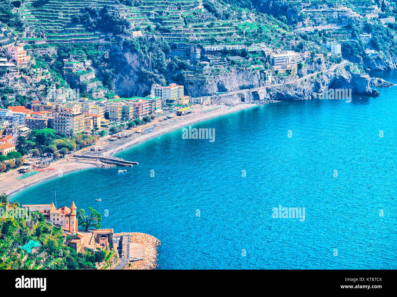 Landschaft mit dem Tyrrhenischen Meer in Ravello, Amalfi Küste, Italien Stockfoto