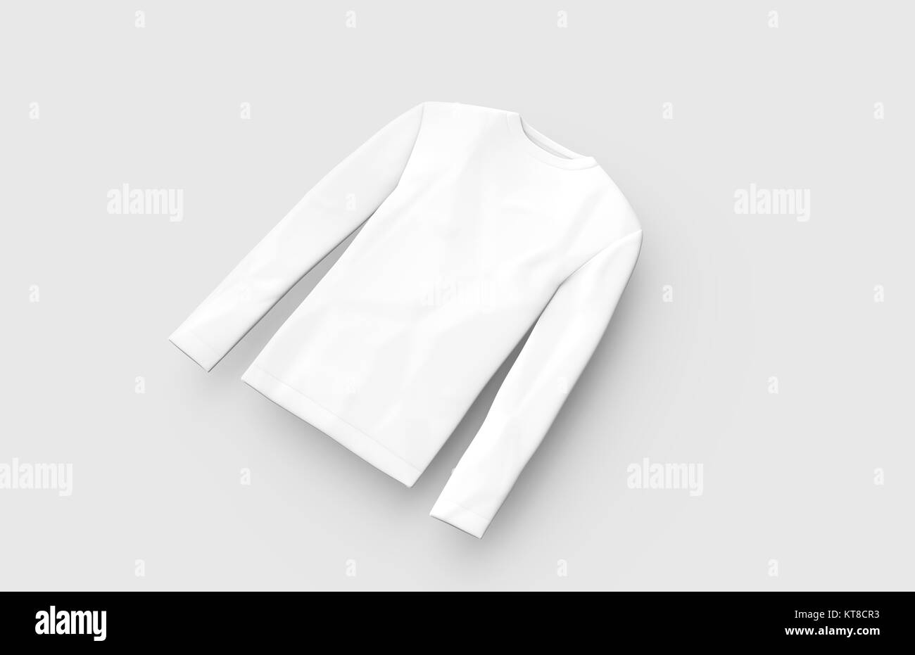 Sweatshirt mockup Vorlage, leere weiße unisex Tuch auf hellgrauem Hintergrund isoliert, 3D-Render erhöhte Ansicht Stockfoto