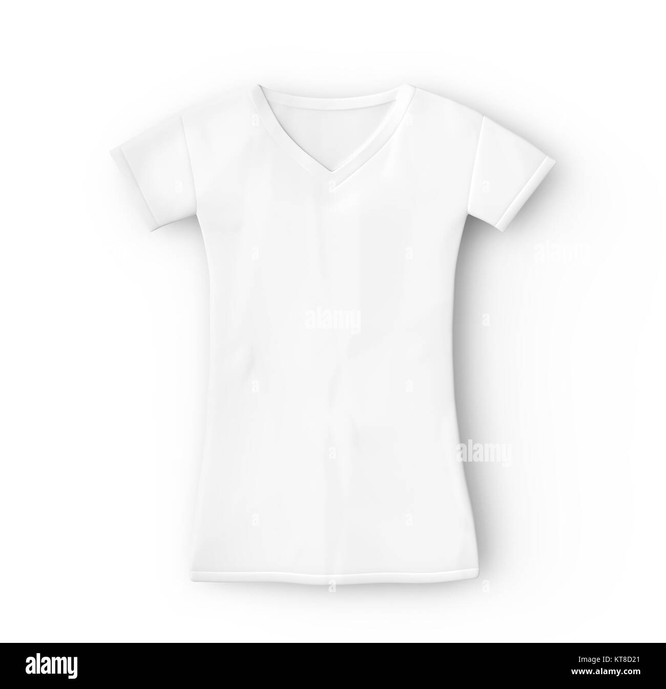 V-Neck T-Shirt, weiße Tuch für Frauen auf weißem Hintergrund, 3D-Rendering Stockfoto