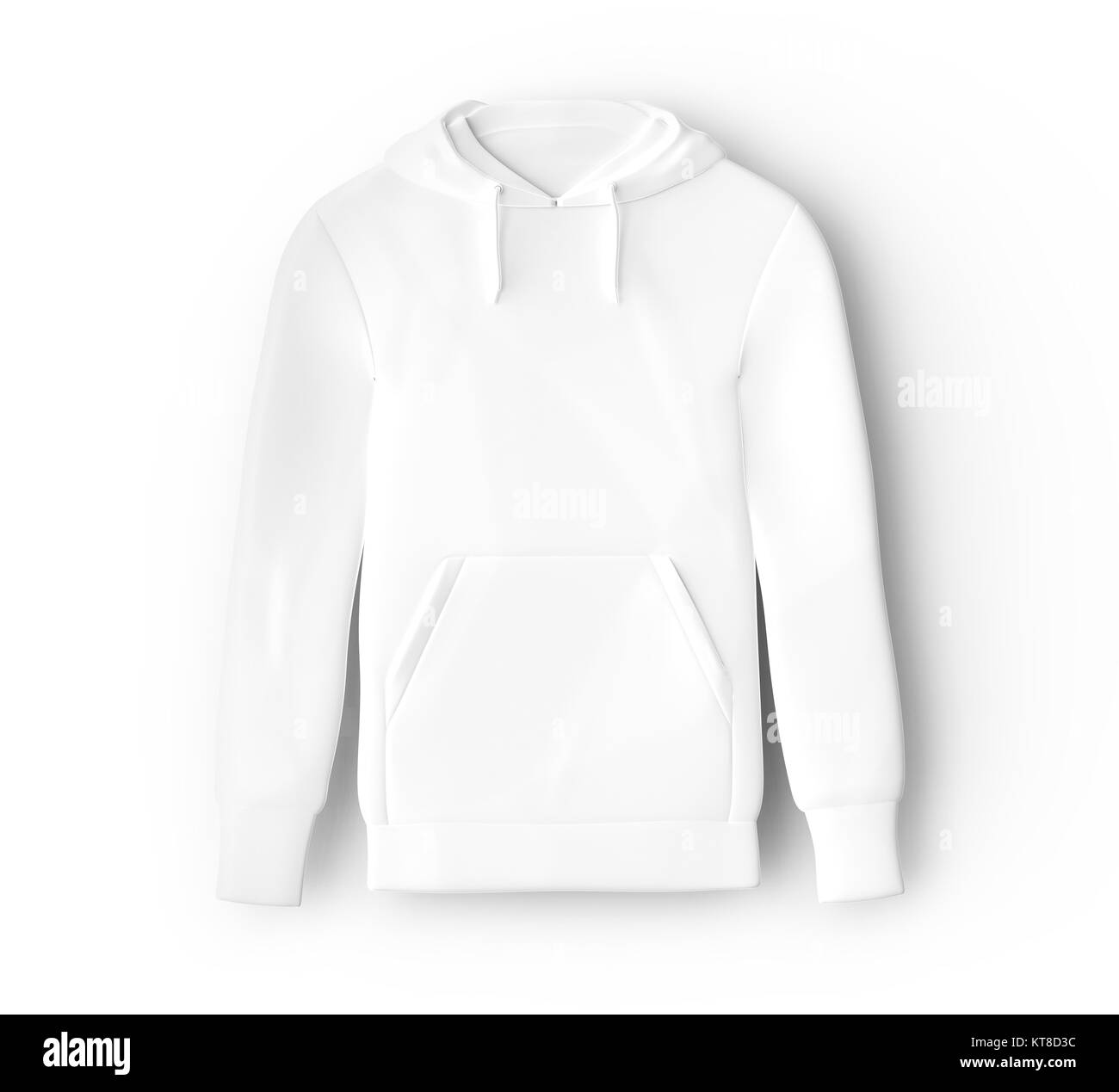 Hoodie Sweatshirt Mockup, leeres weißes Tuch Vorlage für Männer auf weißem Hintergrund, 3D-Rendering Stockfoto