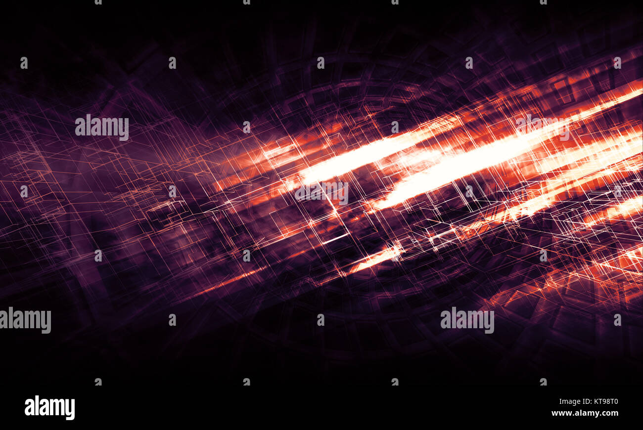 Abstrakte Digitale Hintergrund dunkel, hell lila leuchtenden chaotische Strukturen, 3D-Darstellung Stockfoto