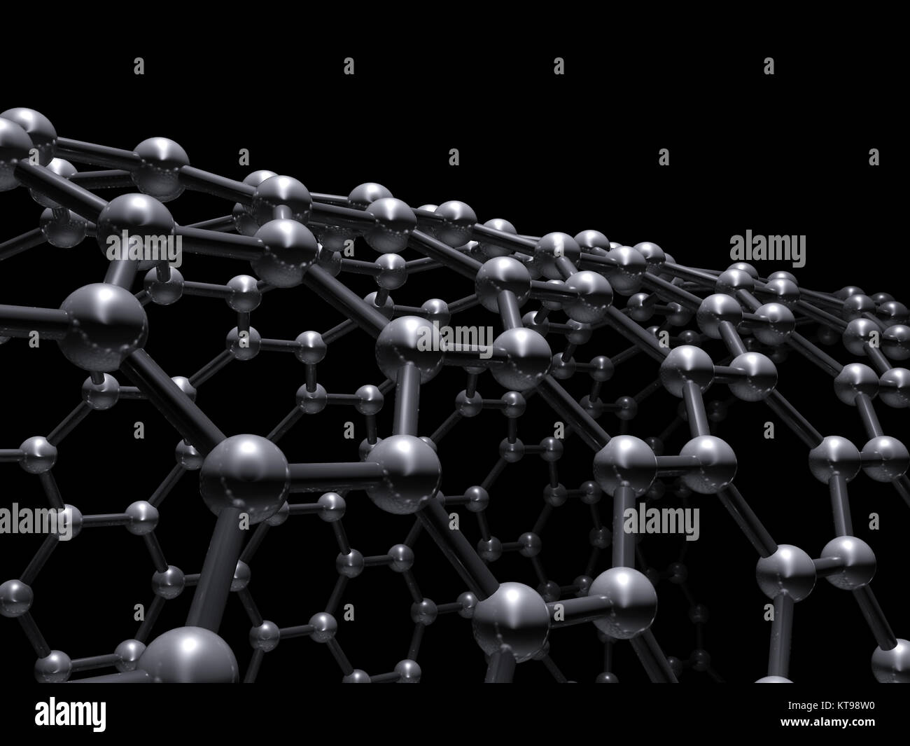 Single-walled Carbon nanotubes Zickzack molekulare Regelung, Kohlenstoffatome in gewickelt hexagonalen Gitter auf schwarzen Hintergrund, 3d-Lllustrat Stockfoto