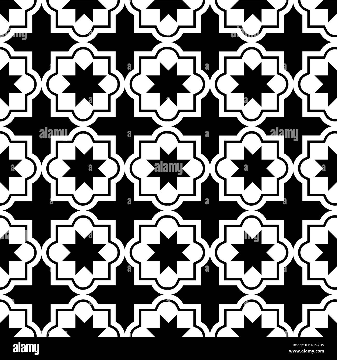 Marokkanische fliesen Design, lückenlose schwarz-weißen Muster, geometrischen Hintergrund Stock Vektor