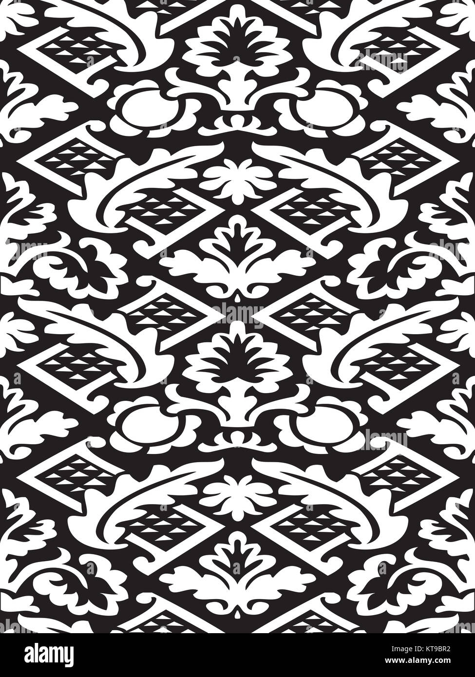 Vektor Damast nahtlose florales Muster, schwarz, Hintergrund weiß Stockfoto