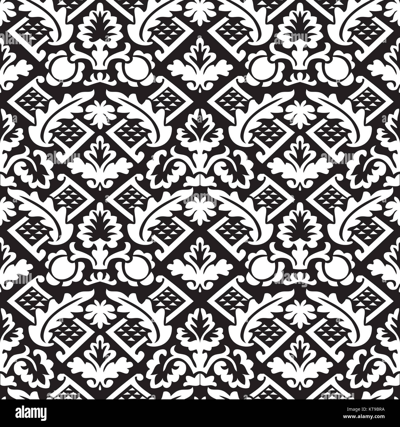 Vektor Damast nahtlose florales Muster, schwarz, Hintergrund weiß Stockfoto