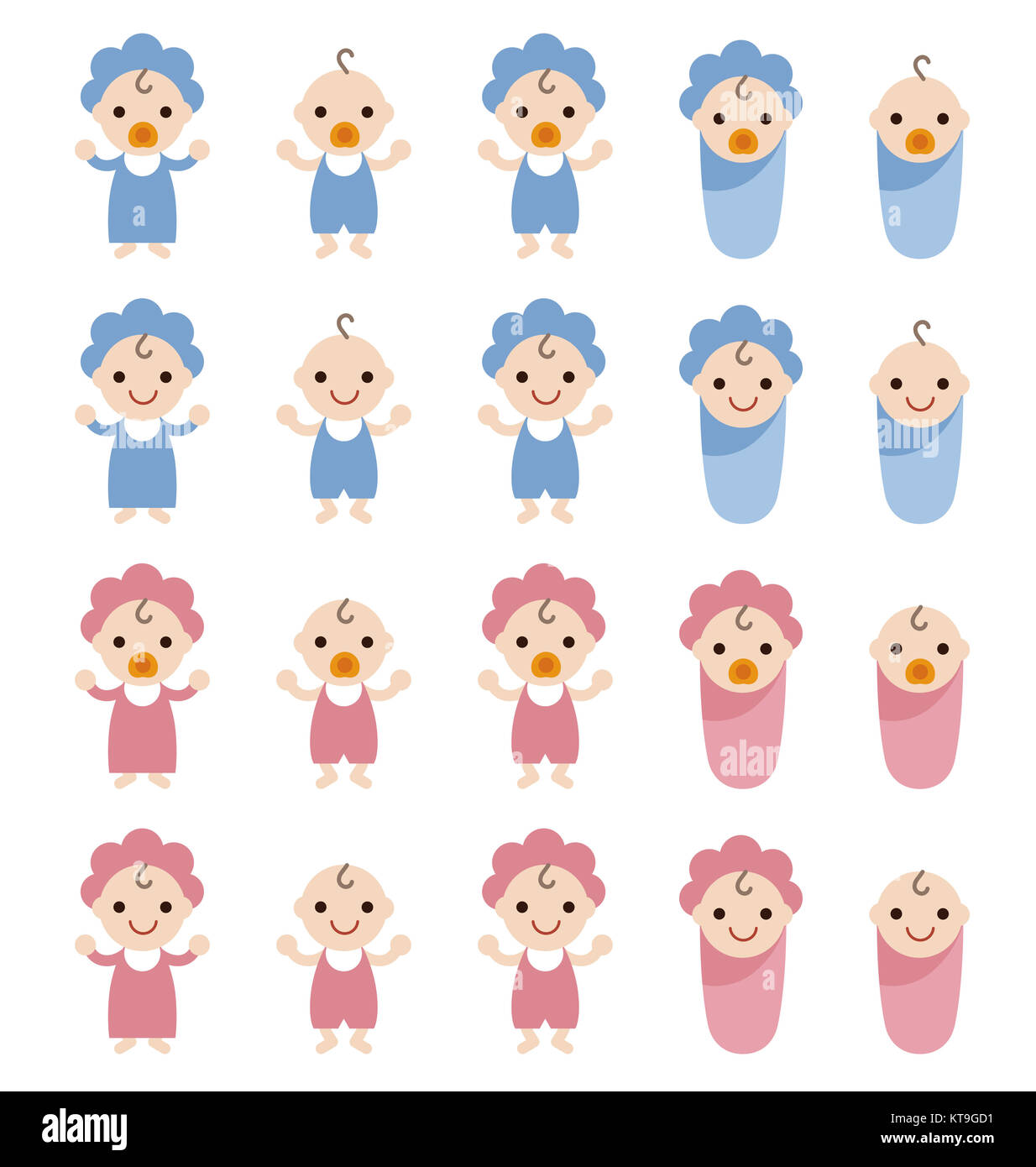 Der lächelnde Babys mit blau und rosa Kleidung Stockfoto