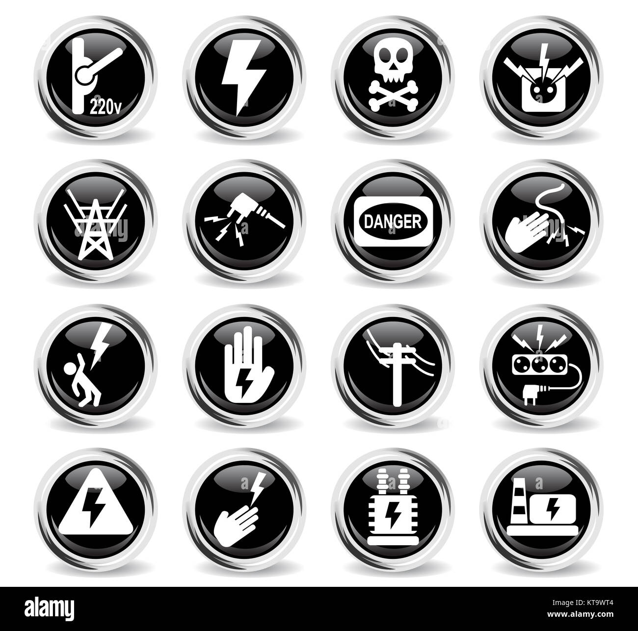Hohe Spannung Icon Set Stockfoto