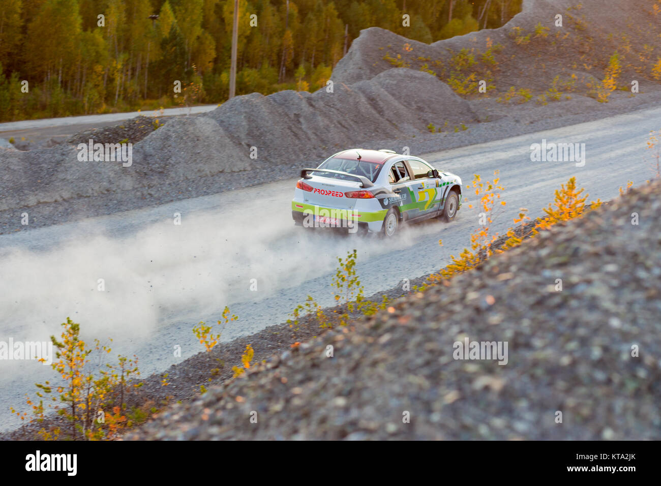 Asbest, Russland, 16. September 2017-16. Etappe des Russischen Cup 2017 Rallye 2017 tilobite', Auto Mitsubishi Lancer Evolution X, Startnummer 1, Stockfoto