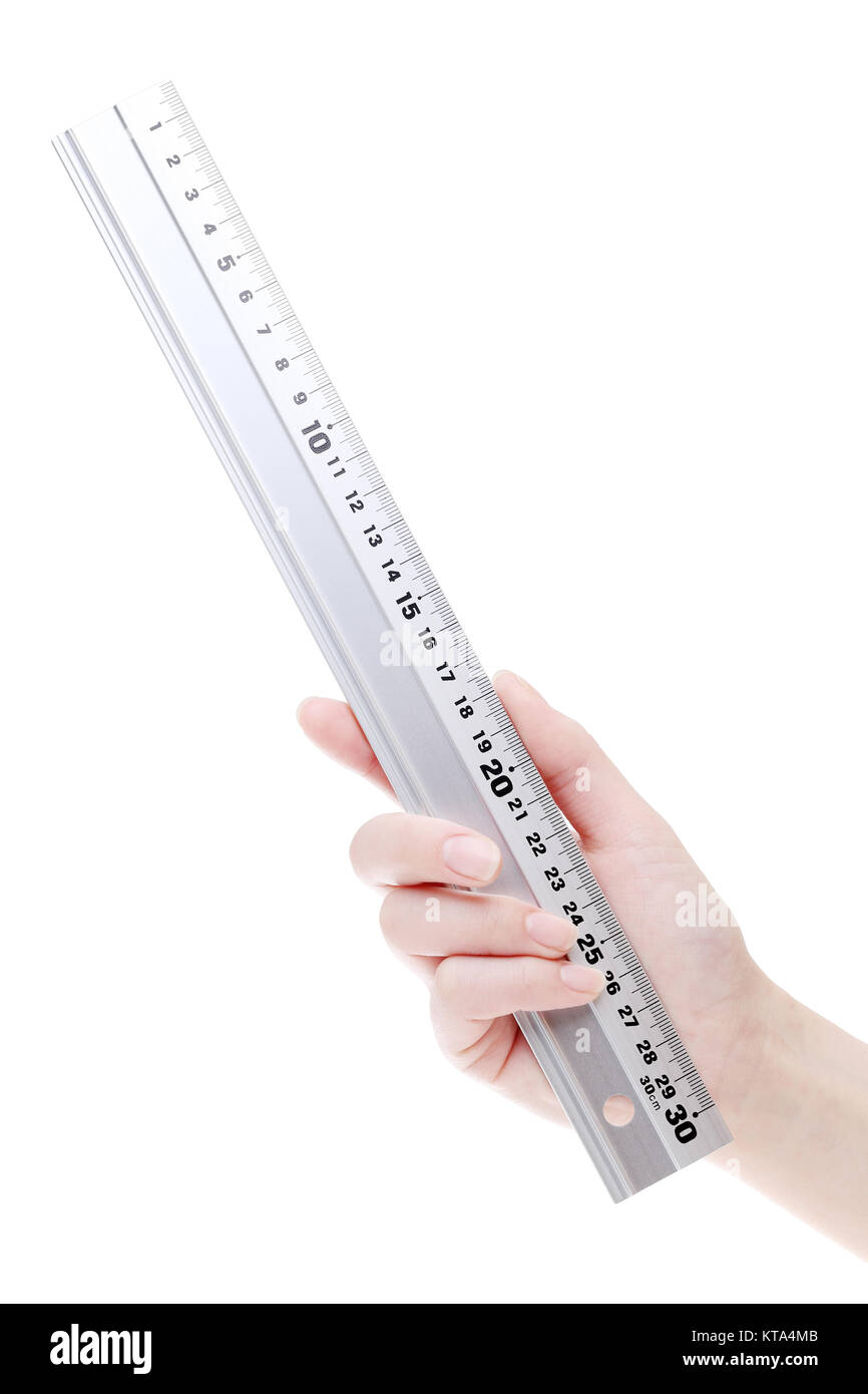 Hand metall Lineal isoalted auf weißem Hintergrund Stockfoto