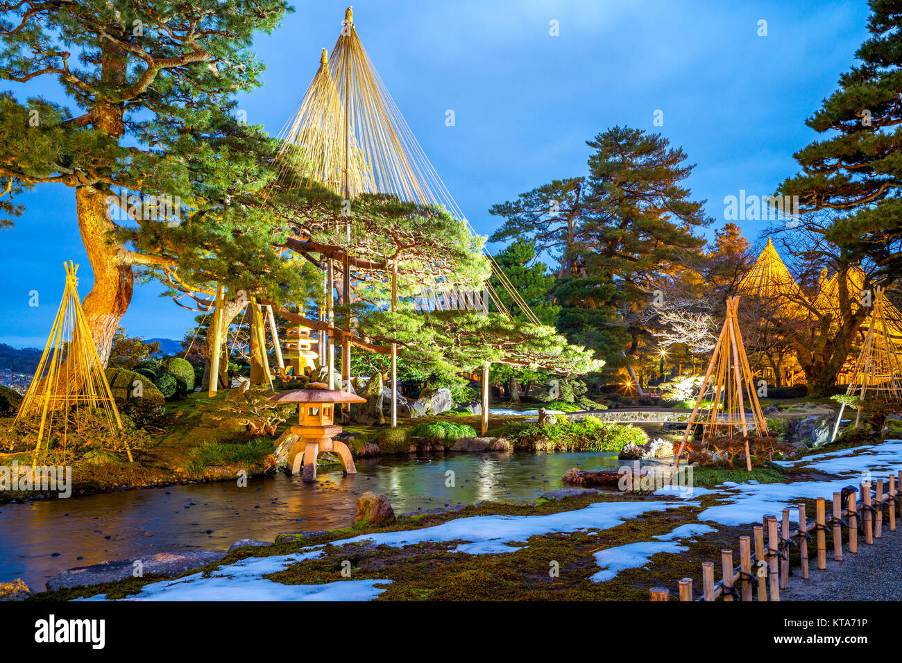 Nacht, die sechs Attribute Kenrokuen Garten Stockfoto