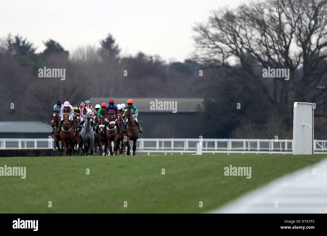 Pferde die ersten Stromkreis im St Andrews Holdings Meisterschaft Standard Open National Hunt flach Rennen bei Tag eines der Weihnachten Racing Wochenende an der Pferderennbahn Ascot. Stockfoto